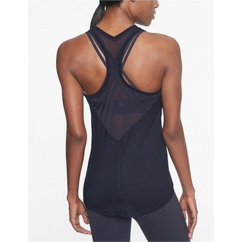 Athleta black mesh chi halter tank top sz XS